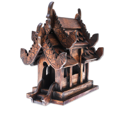 Teak spirit house, 'Vihara Spirit House' - Hand Made Teak Sculpture