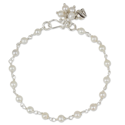 Pearl floral bracelet, 'White Rose Horizon' - Sterling Silver and Pearl Bracelet