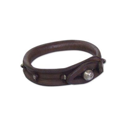 Leather wristband bracelet, 'In a Pod' - Leather wristband bracelet