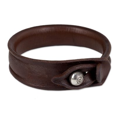 Leather wristband bracelet, 'Sleek Chic' - Leather Bracelet from Thailand