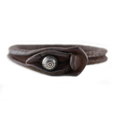 Leather wristband bracelet, 'Rugged Chic' - Artisan Crafted Leather Wristband Bracelet