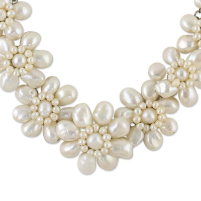 Pearl flower necklace, 'Jasmine Garland' - Pearl Flower Necklace from Thailand