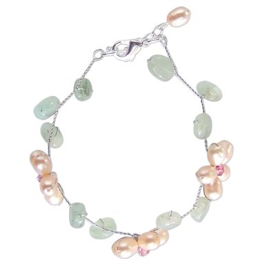 Handcrafted Floral Beaded Quartz and Pearl Bracelet