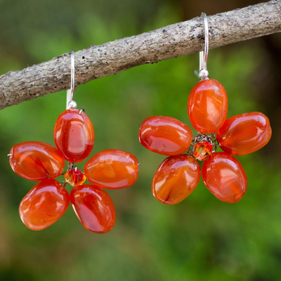 Carnelian floral earrings, 'Mystic Daisy' - Handcrafted Floral Carnelian Earrings