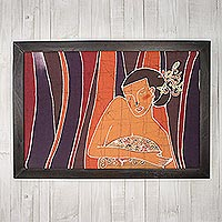 Arte batik, 'La mujer hermosa' - Arte de pared de algodón batik