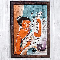 Batik art, 'Lanna Melodies' - Handcrafted Batik Cotton Wall Art