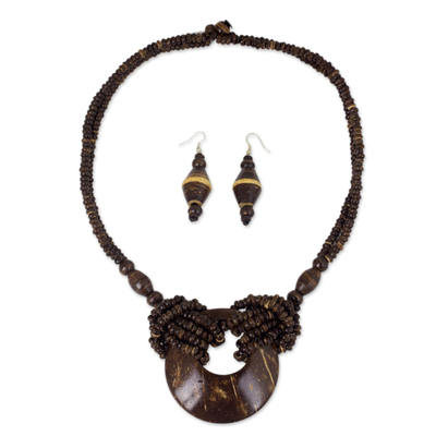 Coconut Shell Earrings and Necklace Jewelry Set