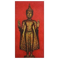'Calming the Oceans' (2005) - Signed Expressionist Buddha Painting from Thailand (2005)