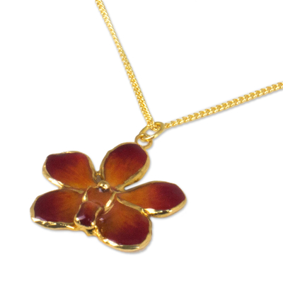 Natürliche Orchideen-Halskette, 'Orchid Star' (Orchideenstern) - Vergoldete Halskette mit natürlichen Orchideen