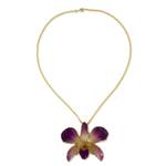 Natural orchid brooch pin necklace, 'Orchid Fantasy' - Gold Plated Natural Flower Pendant Necklace