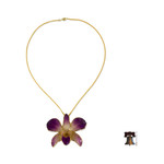 Natural orchid brooch pin necklace, 'Orchid Fantasy' - Gold Plated Natural Flower Pendant Necklace