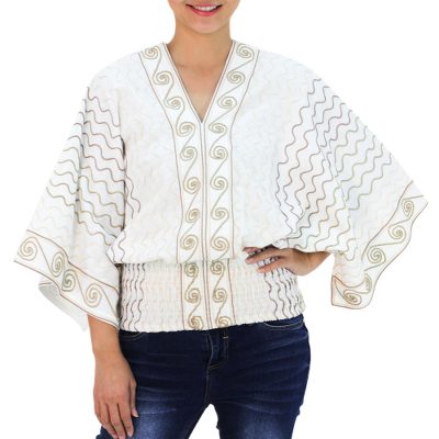 Cotton blouse, 'Surreal Thai' - Embroidered Cotton Blouse