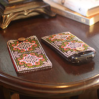 Cotton cell phone carriers, 'Distant Lands' (pair) - Hill Tribe Cotton Embroidered Cell Phone Cases (Pair)