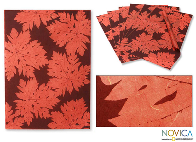 Saa wrapping paper, 'Red Forest' (set of 6) - Saa wrapping paper (Set of 6)
