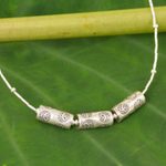 Silver pendant necklace, 'Three Amulets' - 950 Silver Beaded Necklace