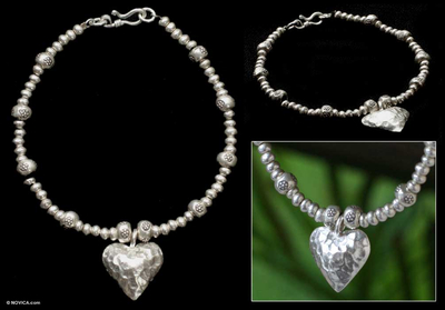 Sterling silver heart bracelet, 'One Love' - Sterling silver heart bracelet