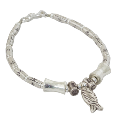 Silver dangling bracelet, 'Teach Me to Fish' - 950 silver dangling bracelet