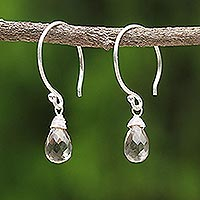 Smoky quartz dangle earrings, 'Smoky Teardrop'