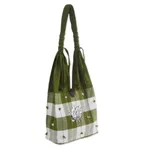 Cotton handbag, 'Green Plaid Elephant' - Patterned Cotton Shoulder Bag from Thailand