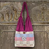 Bolso de algodón, 'Siamese Blush' - Bolso de hombro de algodón único de Tailandia