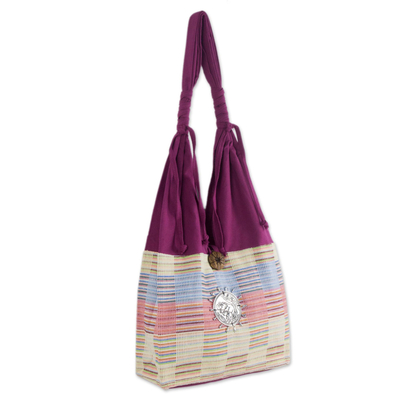 Cotton handbag, 'Siamese Blush' - Unique Cotton Shoulder Bag from Thailand