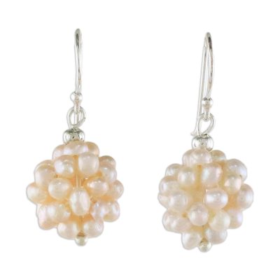 Pearl cluster earrings, 'Snowball' - Pearl cluster earrings