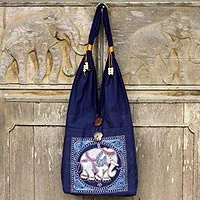 Cotton handbag, 'Lucky Elephant' - Handcrafted Cotton Shoulder Bag 