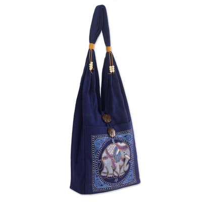 Cotton handbag, 'Lucky Elephant' - Handcrafted Cotton Shoulder Bag 