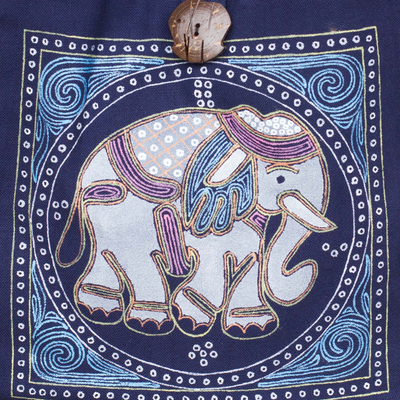 Cotton handbag, 'Lucky Elephant' - Handcrafted Cotton Shoulder Bag 