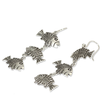 Sterling silver dangle earrings, 'Thai Fish' - Handmade Sterling Silver Dangle Earrings