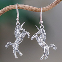 Sterling silver dangle earrings, 'Dance of the Unicorns' - Sterling Silver Dangle Earrings from Thailand