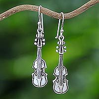 Sterling silver dangle earrings, 'Violin Symphony' - Silver Violin Earrings from Thailand