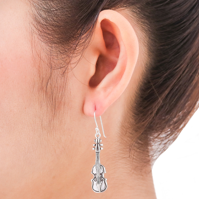 Sterling silver dangle earrings, 'Violin Symphony' - Artisan Crafted Sterling Silver Dangle Earrings
