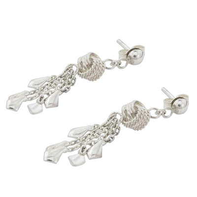 Sterling silver waterfall earrings, 'Love Knots' - Hand Made Modern Sterling Silver Chandelier Earrings