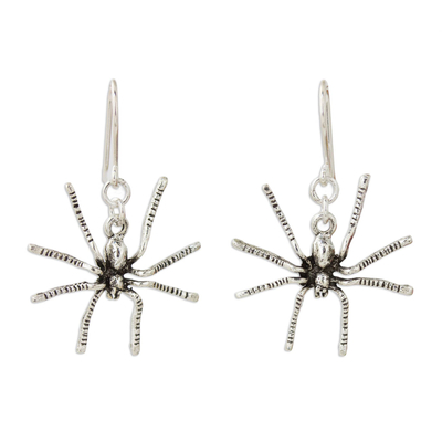 Sterling silver dangle earrings, 'Sterling Spiders' - Sterling Silver Dangle Earrings