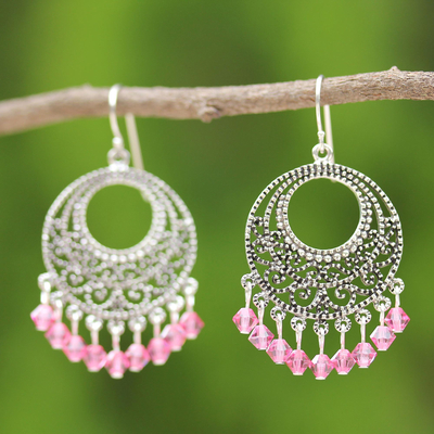 Sterling silver chandelier earrings, 'Moroccan Rose' - Sterling Silver Chandelier Earrings