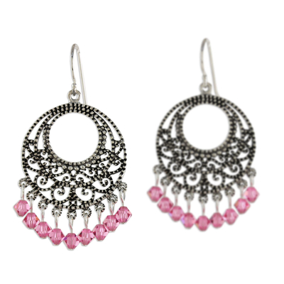 Sterling silver chandelier earrings, 'Moroccan Rose' - Sterling Silver Chandelier Earrings
