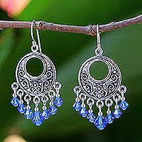 Sterling silver dangle earrings, 'Blue Whispers' - Sterling silver dangle earrings
