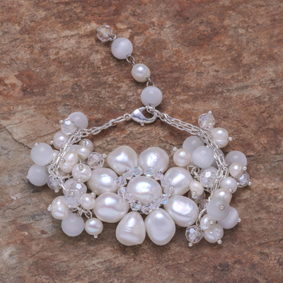 Pearl Flower Bracelet - Snow Blossom | NOVICA