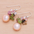Pearl and peridot cluster earrings, 'Rosy Dawn' - Pearl and peridot cluster earrings (image 2b) thumbail