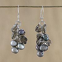 Pearl cluster earrings, Midnight Mystery