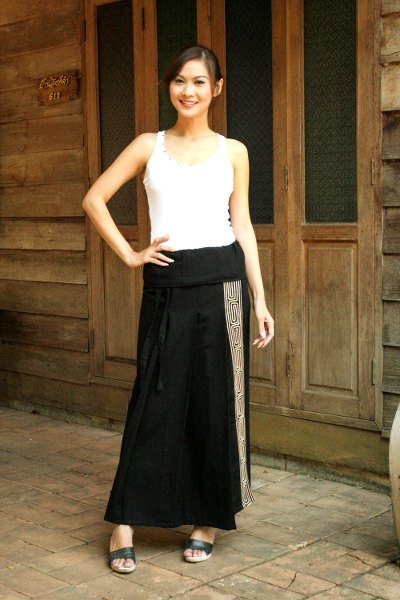Cotton wraparound skirt, 'Thai Deluxe' - Black Cotton Wrap Skirt