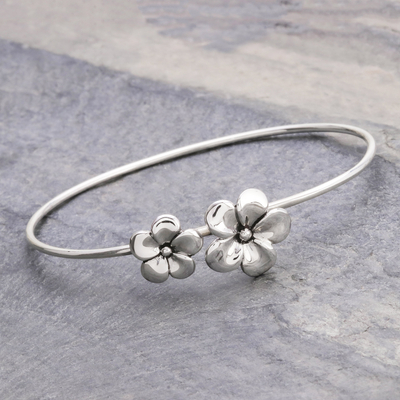 Sterling Silver Dual Line Floral Bracelet