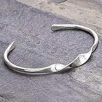 Sterling silver cuff bracelet, 'Ribbon Twist'