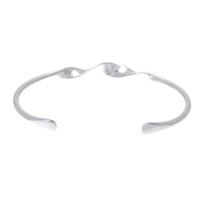 Sterling silver cuff bracelet, 'Ribbon Twist' - Handmade Modern Sterling Silver Cuff Bracelet
