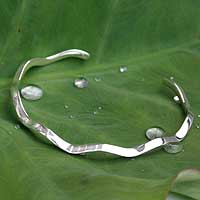 Sterling silver cuff bracelet, 'Sound Wave' - Artisan jewellery Sterling Silver Cuff Bracelet