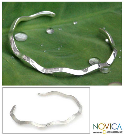Sterling silver cuff bracelet, 'Sound Wave' - Artisan Jewelry Sterling Silver Cuff Bracelet