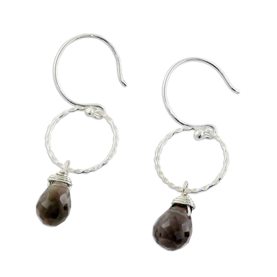 Smoky quartz dangle earrings, 'Mystic Solo' - Handcrafted Sterling Silver and Smoky Quartz Earrings