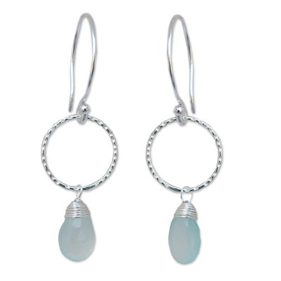 Chalcedony dangle earrings, 'Mystic Solo' - Sterling Silver and Chalcedony Dangle Earrings