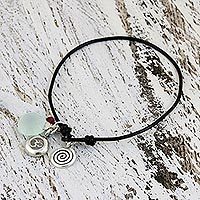 Leather and chalcedony pendant bracelet, 'Peaceful Ways' - Leather and Chalcedony Bracelet